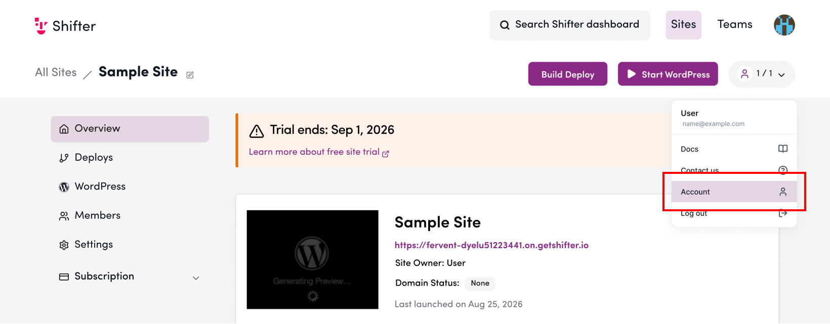 Screenshot: Click “Account”