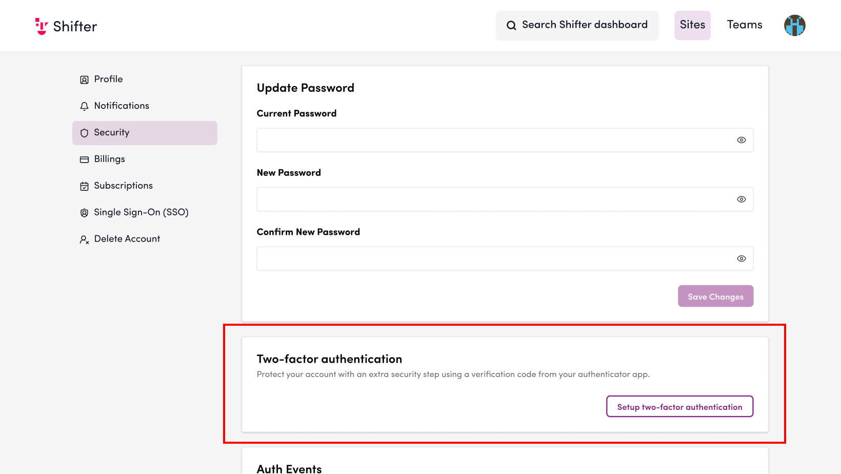 Screenshot: Disable two-factor authentication.