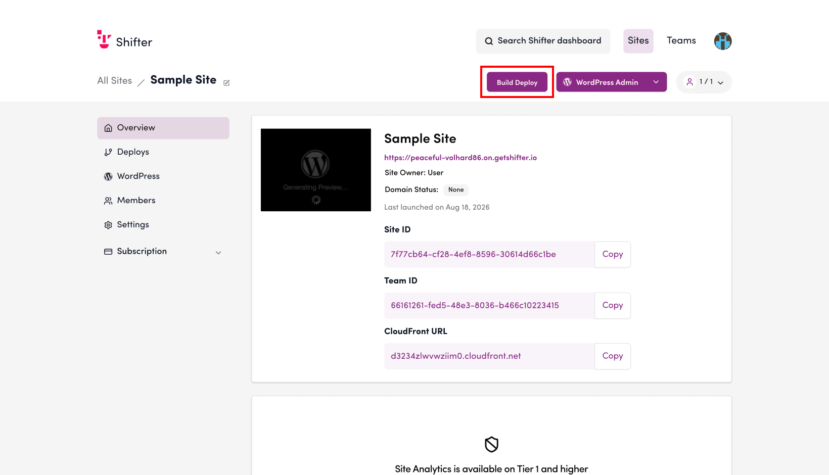 Screenshot: Click “Generate”