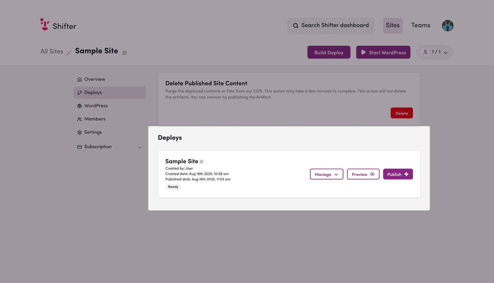 Screenshot: A list of the generated artifacts will be displayed