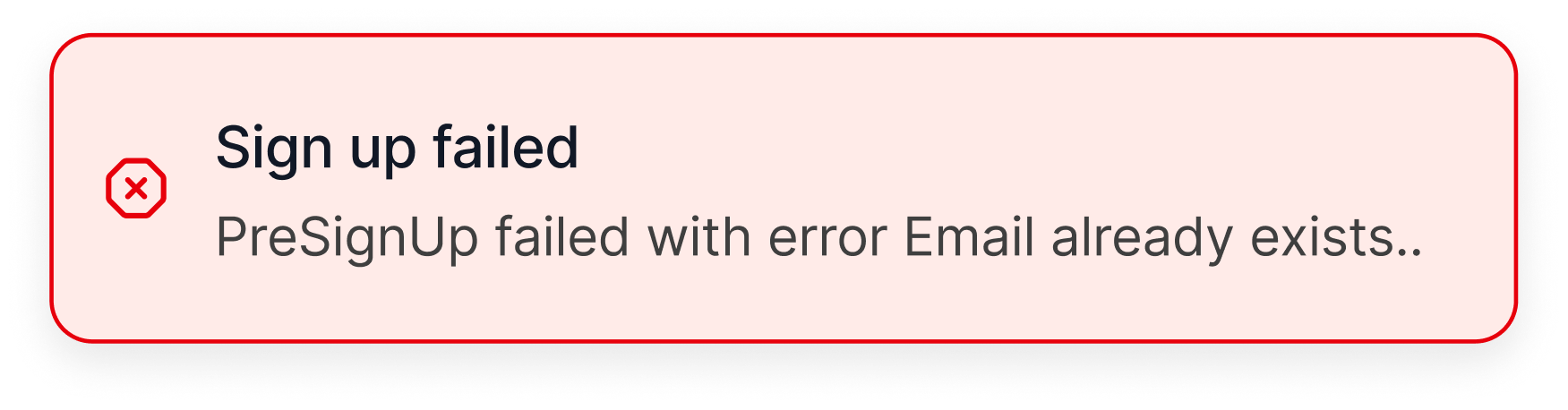 Screenshot: If you see the message “Sign-up failed. That email address already exists.”