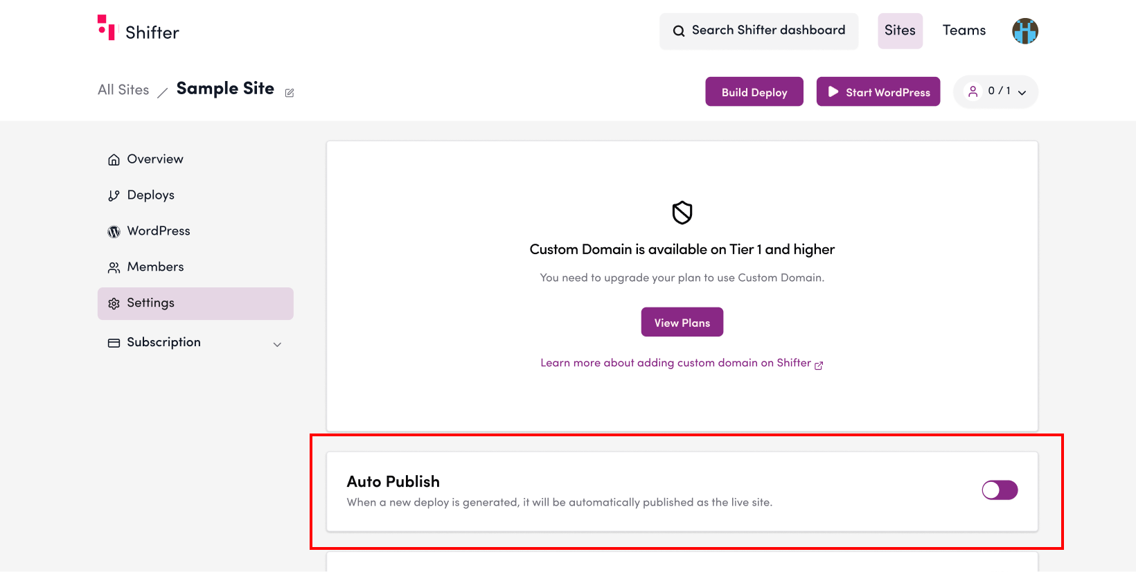 Screenshot: Scroll down to “Automatic Deployment.”