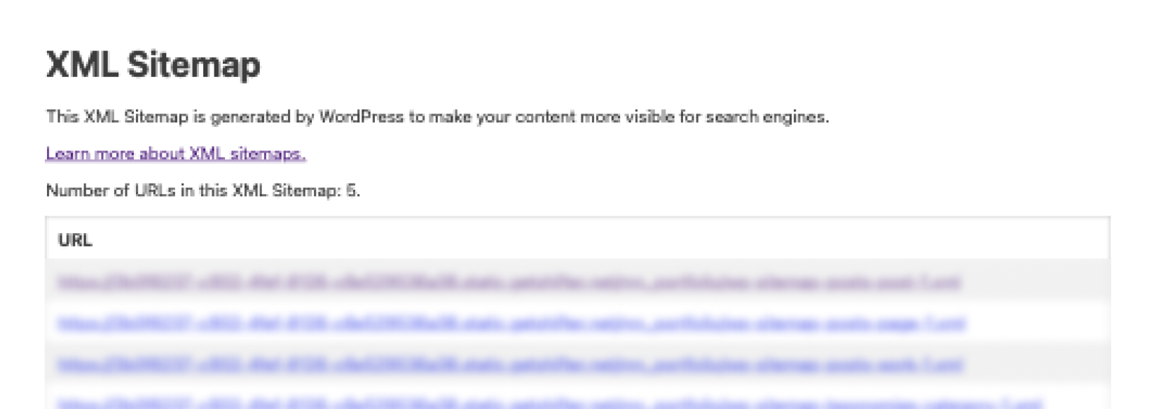 Screenshot: Check the current XML sitemap