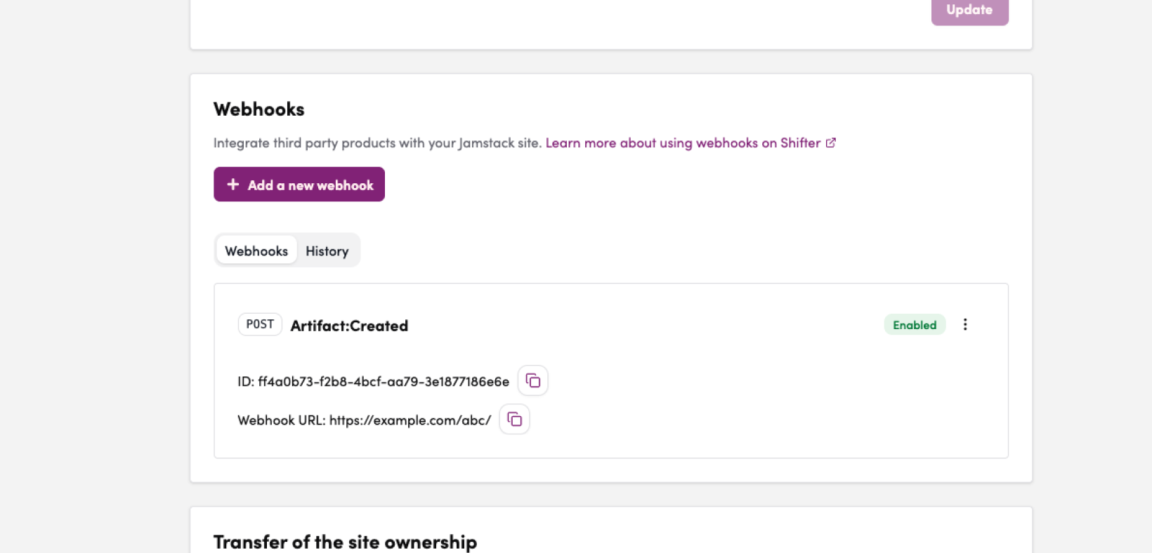 Screenshot: Check the execution results in “Webhook Delivery History”
