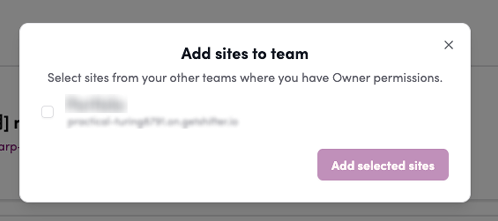 Screenshot: Click the site you want to add to select it.