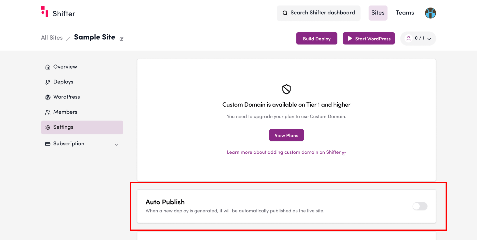 Screenshot: Enable automatic deployment.