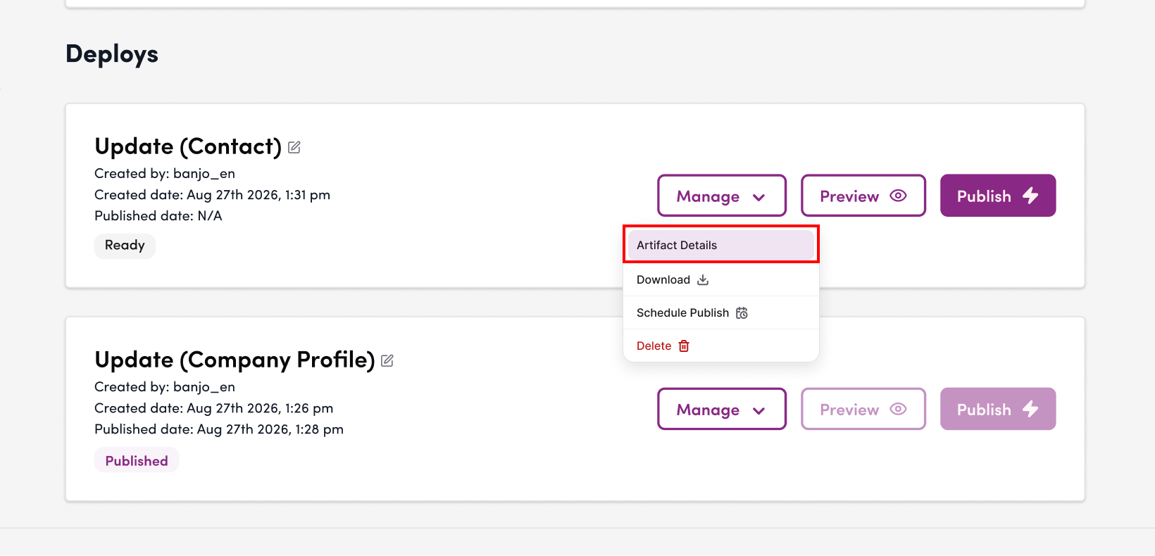 Screenshot: To download backup data saved by the automatic backup feature, click the “Site Details” menu located within the “Manage” button for each…
