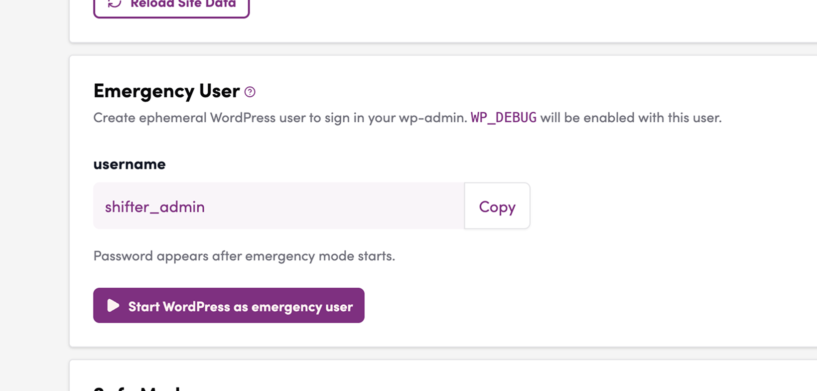 Screenshot: Click “Launch WordPress as an Emergency User”