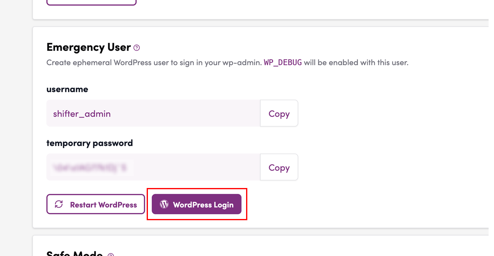 Screenshot: Click “WordPress Login”