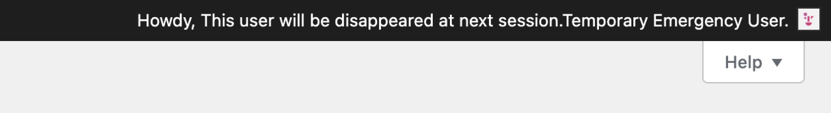 Screenshot: You have successfully launched and logged into WordPress using the emergency credentials