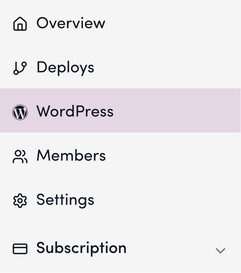 Screenshot: Click “WordPress” on the site’s management page