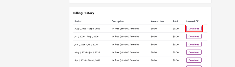 Screenshot: Select the receipt you wish to download from this section and click the PDF download button.