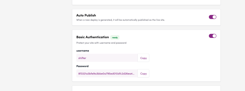 Screenshot: Auto Publish and Basic Authentication