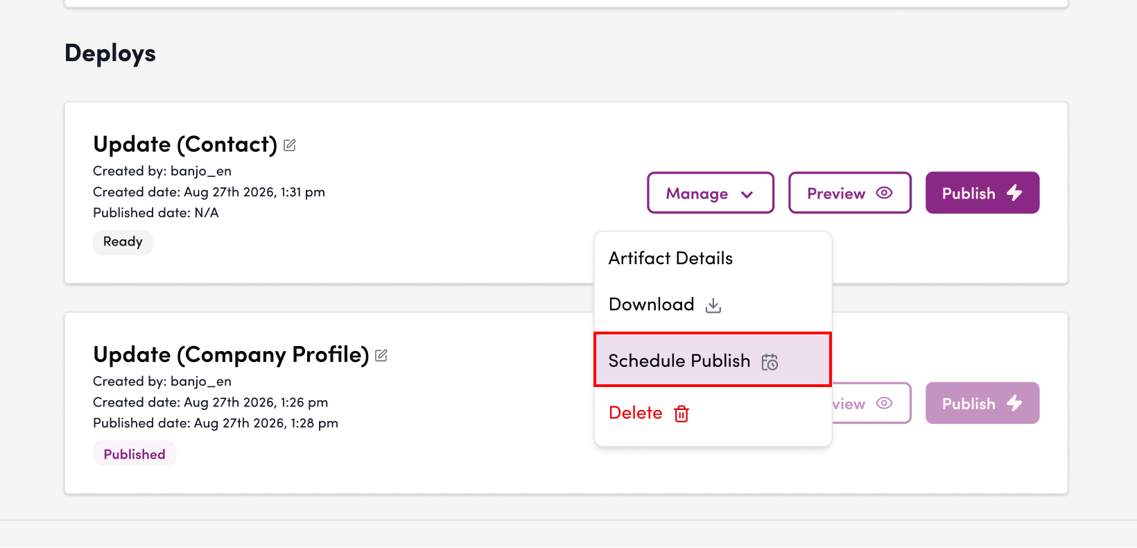 Screenshot: Click “Schedule Publication.”