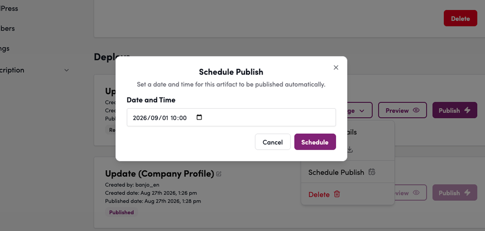 Screenshot: Set the date and time