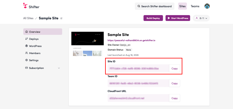 Screenshot: Click the site’s URL to access the site.